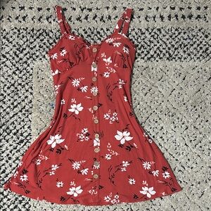 No Boundaries Red Floral Button-Front Mini Dress